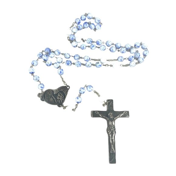 Vintage Fatima Blue & White Rosary Beads With Crucifix - Picture 2 of 7